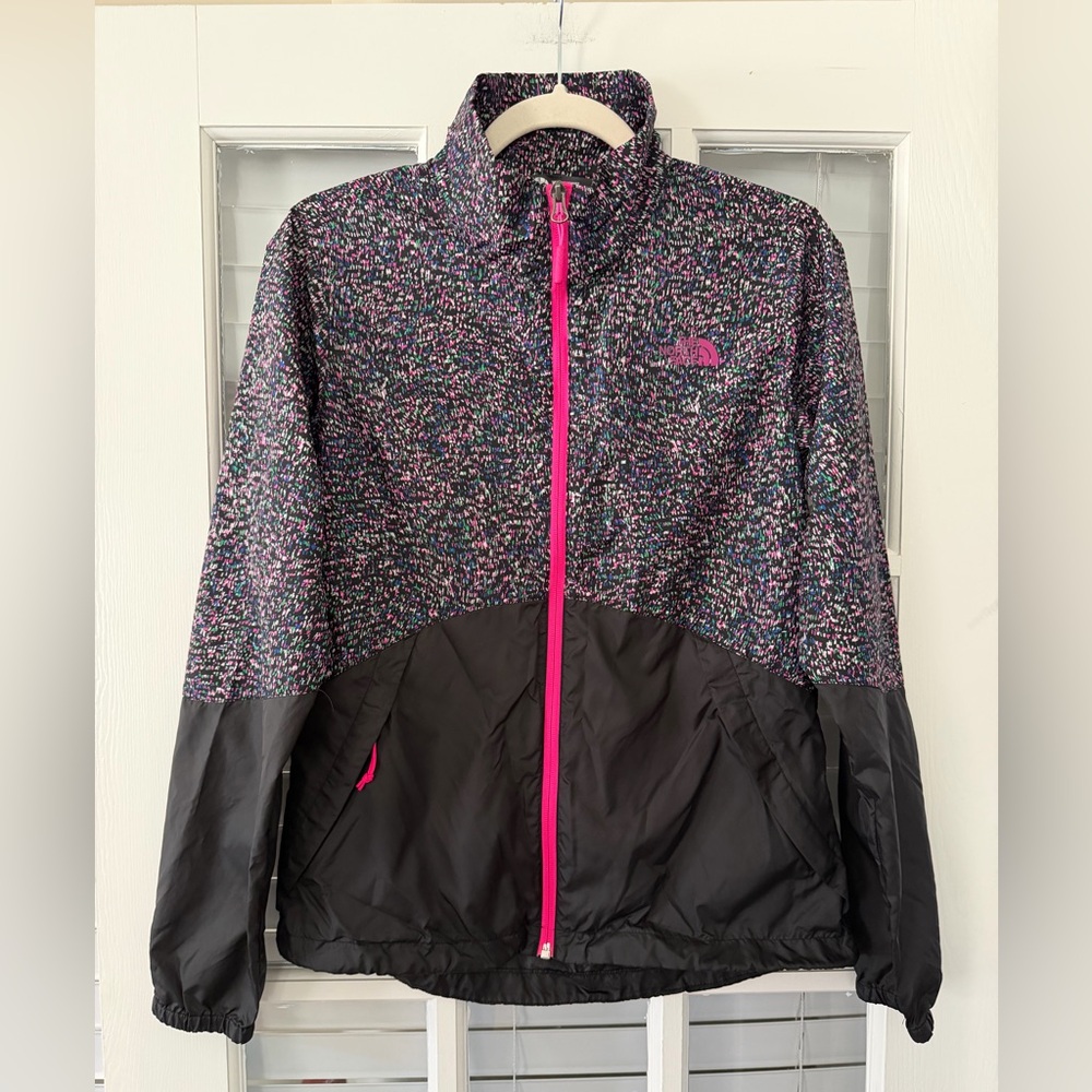 The North Face Women’s S Black Pink Splatter Print Full Zip Windbreaker